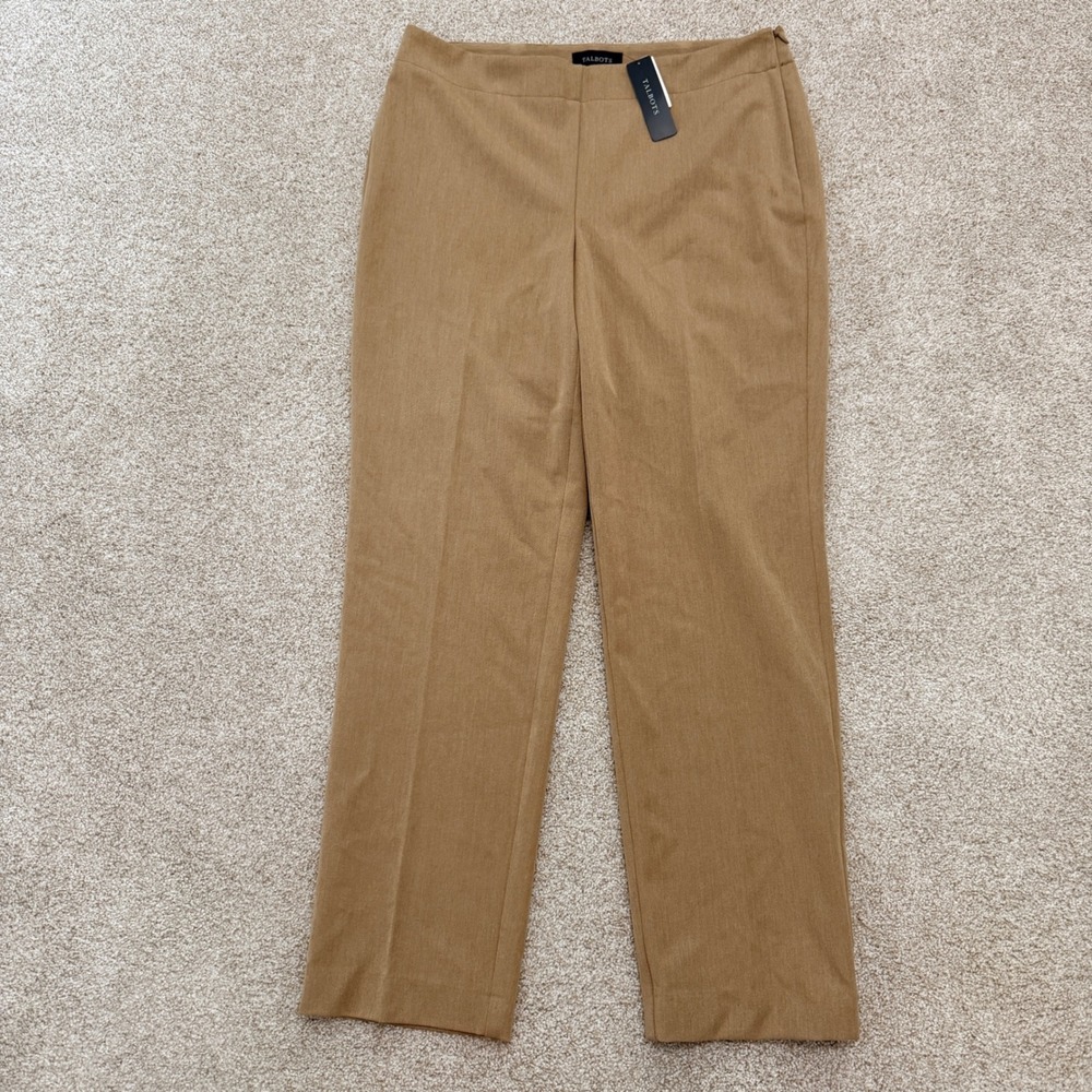 Talbots Heritage Dress Pants Womens 12 Tan Straight Leg Side Zip NWT